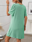 Textured Round Neck Short Sleeve Mini Dress