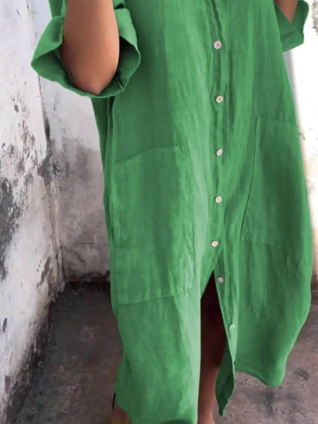 Full Size Casual Linen Button-Down Shirt Dress Plus Size - Store 42
