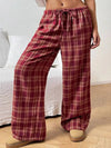 Plaid Wide Leg Drawstring Pants Red