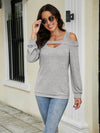 Trendy Cold Shoulder Cutout Blouse with Square Neck - Slightly Stretchy Cotton-Polyester Blend - Store 42