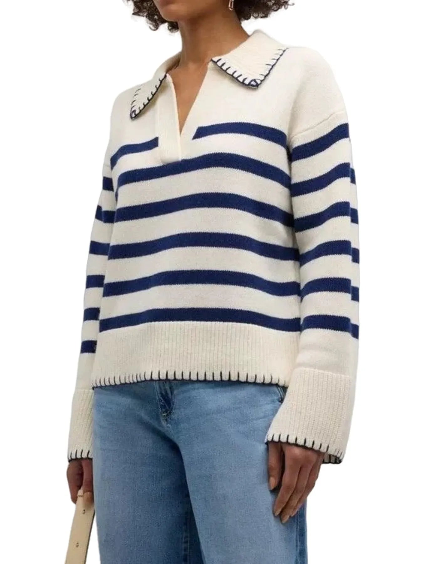 Striped Johnny Collar Sweater