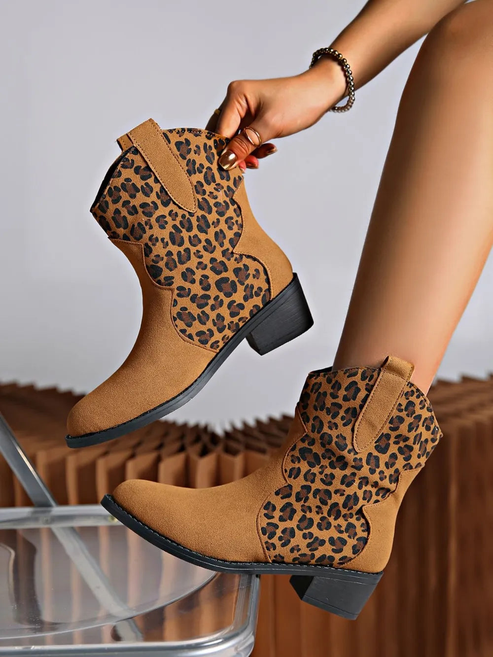 Chic Leopard Suede Block Heel Boots - Comfortable Low Heels for Stylish Outfits