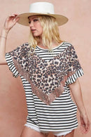 BiBi Stripe Rayon Span Knit Color Block Top With Leopard - Store 42