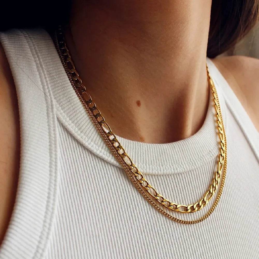 18K Gold-Plated Stainless Steel Double-Layered Necklace - Elegant Layered Design & Durability - Store 42