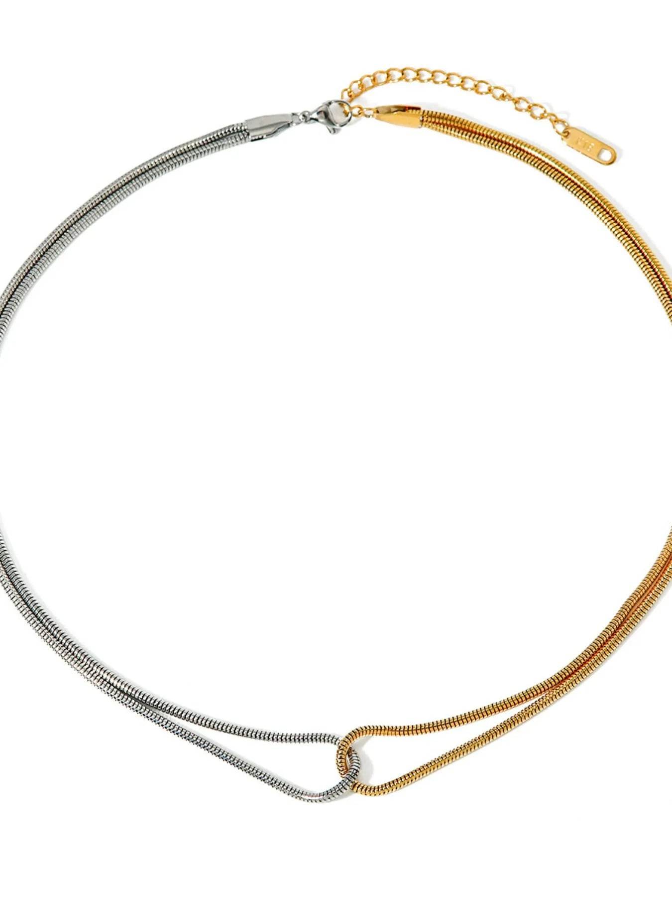 Elegant 18K Gold-Plated Stainless Steel Two-Tone Layered Necklace for Women - Store 42