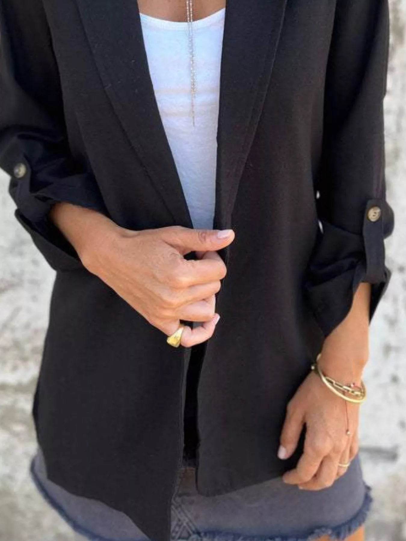 Full Size Lapel Collar Long Sleeve Blazer Plus Size - Store 42