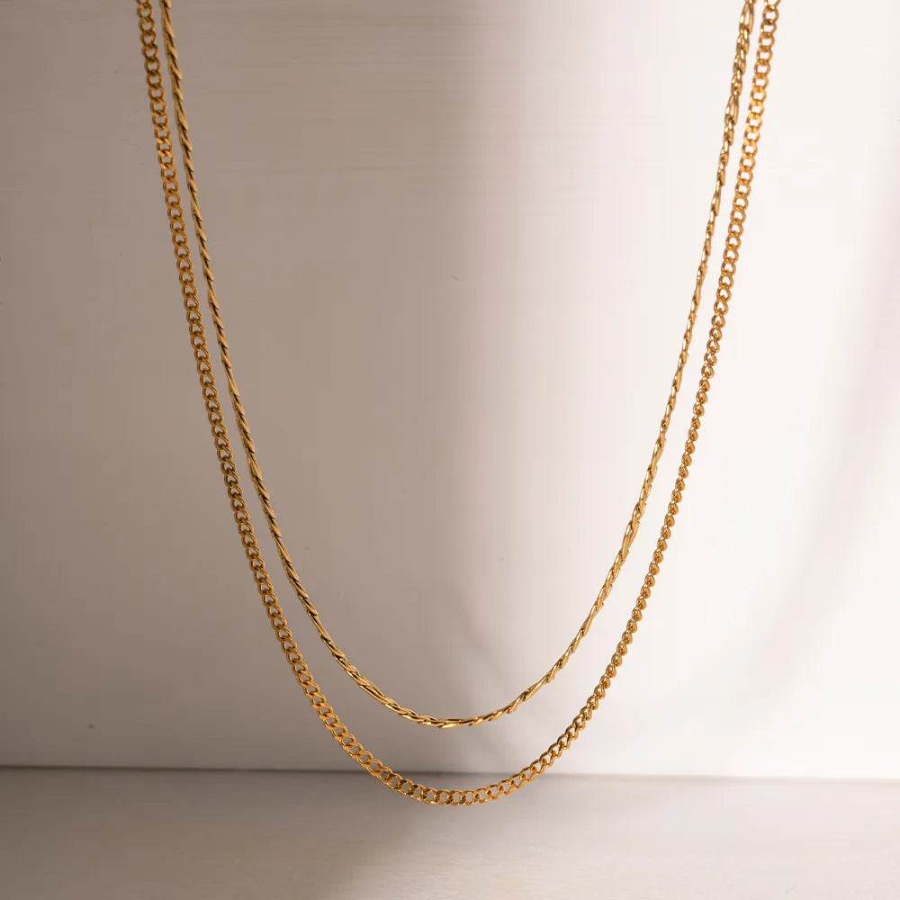 18K Gold-Plated Stainless Steel Double-Layered Necklace - Elegant Layered Design & Durability - Store 42