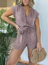 Full Size Tie Waist Cap Sleeve Denim Romper Plus Size - Store 42