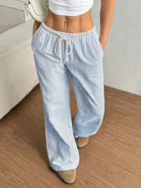 Drawstring Striped Wide Leg Pants