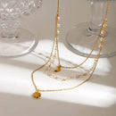 18K Gold-Plated Moon Sun Layered Pendant Necklace - Celestial Charm With Adjustable Chain - Store 42