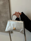 Solid Color PU Leather Handbag Silver One Size