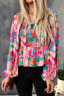 Floral Smocked Blouse with Ruffled Balloon Sleeves - 100% Polyester, Machine Washable, Opaque - Store 42