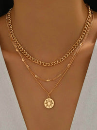 18K Gold-Plated Layered Necklace with Sun Medallion Pendant - Store 42