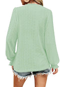 Trendy Eyelet V-Neck Blouse with Flounce Sleeves - Opaque, Highly Stretchy, Lined - 100% Polyester - Store 42