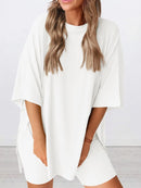 Full Size Oversized Round Neck Top and Shorts Set Plus Size