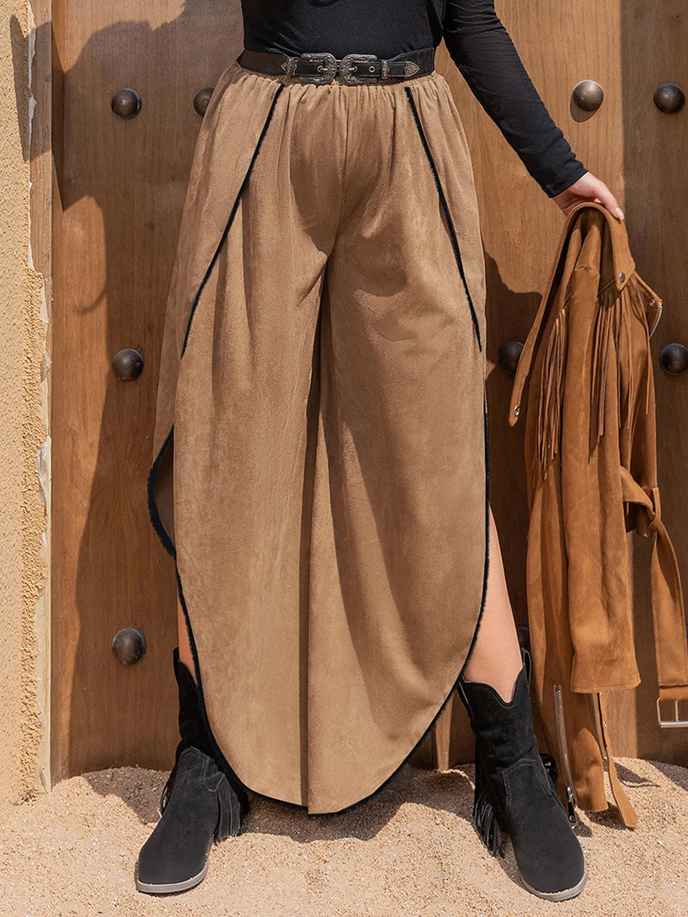 Plus Size Slit Wide Leg Pants - Opaque 100% Polyester, Trendy, Comfortable Chic Style