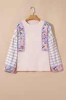 Paisley Print Plaid Long Sleeve Oversized Top