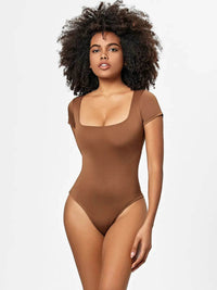 Full Size Square Neck Short Sleeve Bodysuit - Store 42