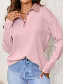 Long Sleeve Thermal Knit Polo Top