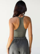 Ribbed V-Neck Halter Tank Top