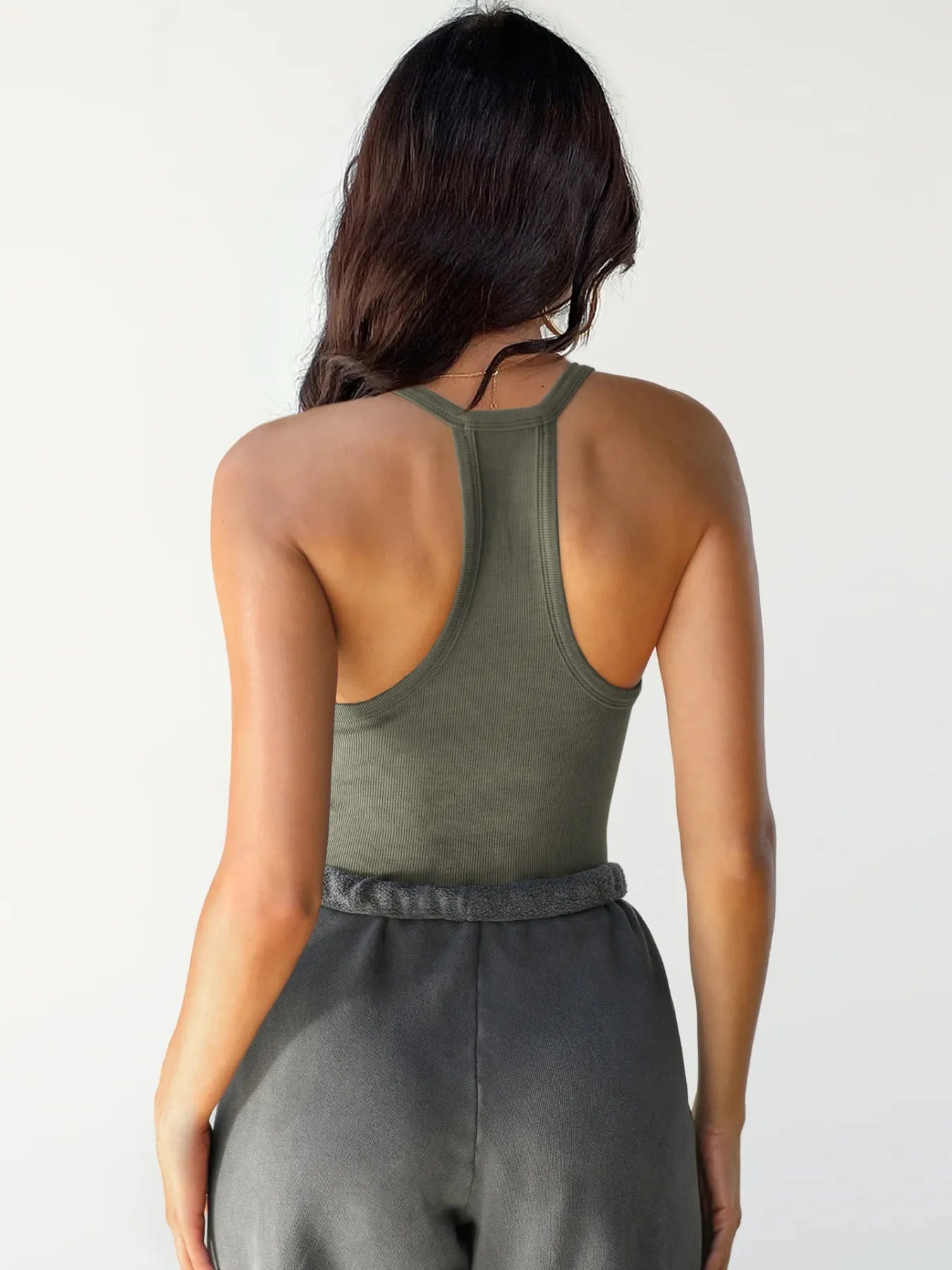 Ribbed V-Neck Halter Tank Top