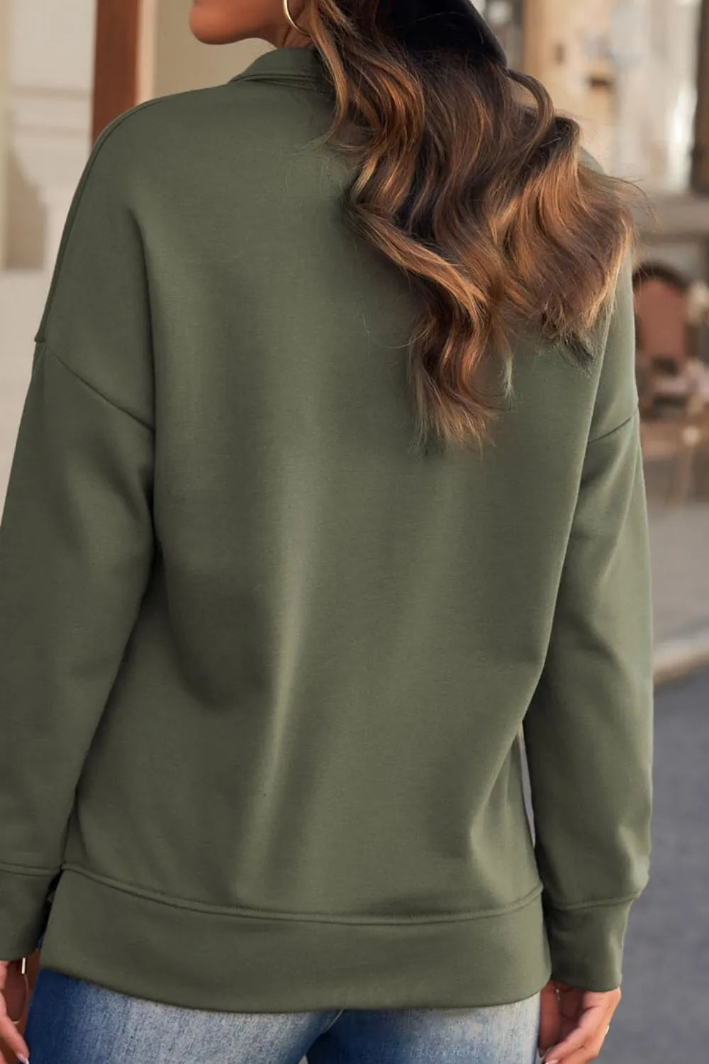 Trendy Side Slit Half Zip Long Sleeve Sweatshirt - Comfortable & Stretchy Fabric