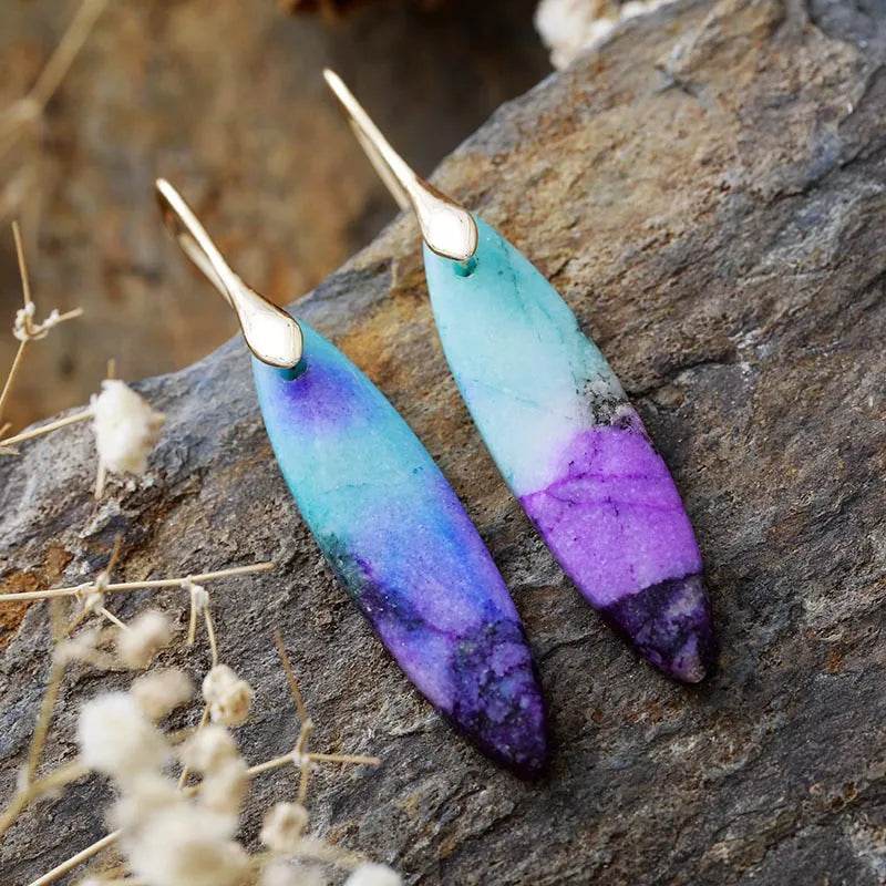 Elegant Copper & Natural Stone Geometric Earrings - 18K Gold-Plated Chic Jewelry - Store 42