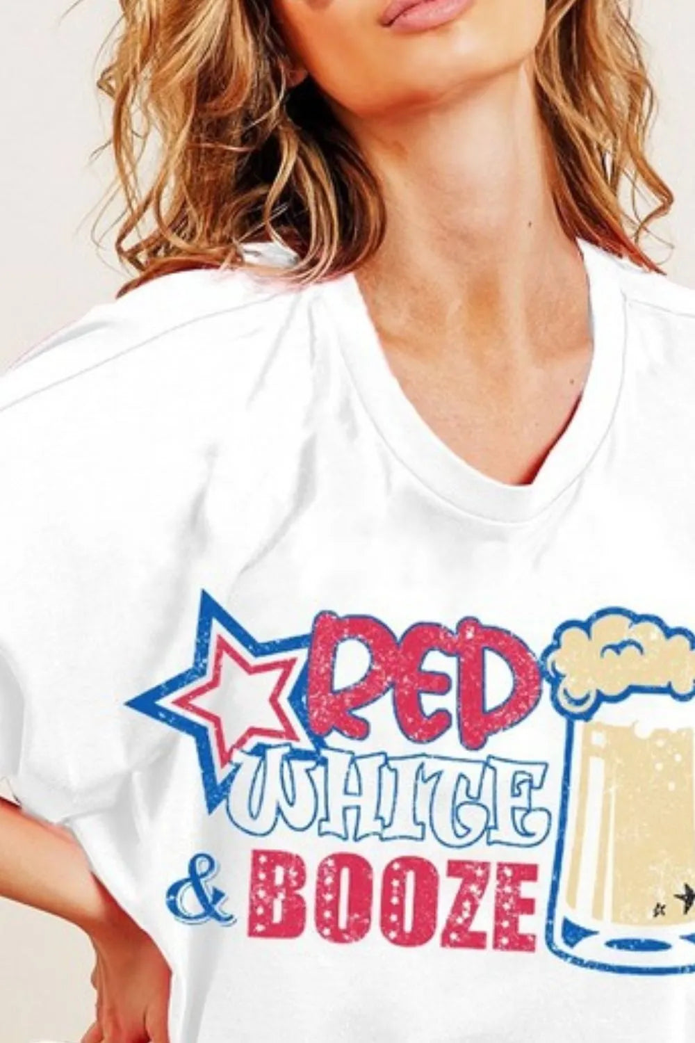 Patriotic Red, White, and Booze Graphic Jersey Top - Fun & Comfy Casual Shirt