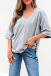 Trendy High Raglan V Neck Oversized T Shirt - Half Sleeve, Stretchy Fabric, Casual Chic - Store 42
