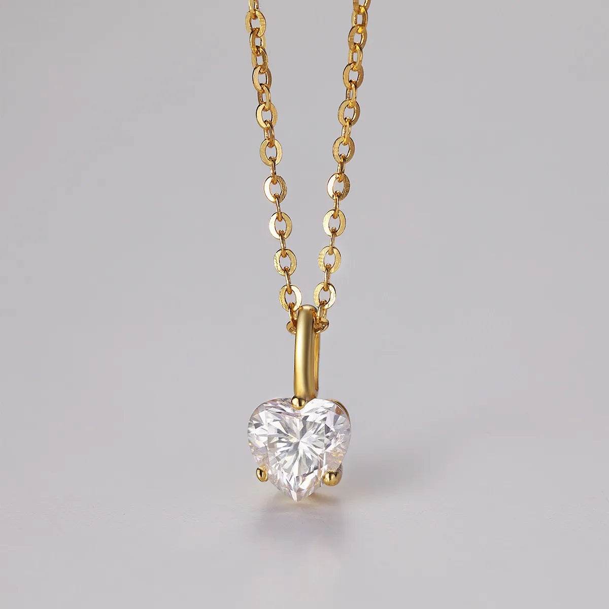 Elegant Heart Shape Pendant Necklace in 18K Gold-Plated Sterling Silver with Moissanite - 0.8CT