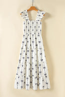 Bow Print Smocked Square Neck Ruffle Tiered Maxi Dress