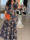 Full Size Printed V-Neck Maxi Dress with Tiered Hemline Plus Size - Store 42