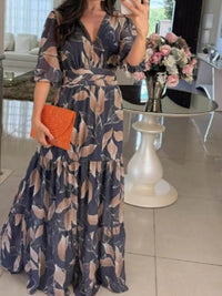 Full Size Printed V-Neck Maxi Dress with Tiered Hemline Plus Size - Store 42