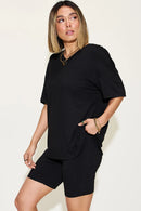 Basic Bae Full Size V-Neck Drop Shoulder T-Shirt and Shorts Set Black