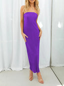 Lace-Up Back Tube Maxi Dress Purple