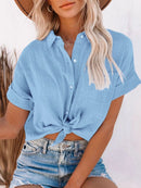 Full Size Button Up Short Sleeve Shirt Plus Size Sky Blue