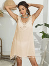 Tassel Scoop Neck Wide Strap Cover-Up Tan One Size