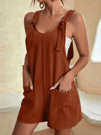 Full Size Knot Strap Romper with Pockets Plus Size - Store 42