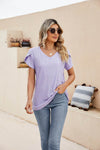 Trendsi Eyelet Petal Sleeve V-Neck Casual Knit Top - Solid Colors, Slightly Stretchy, Long Length - Store 42