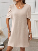 Textured Round Neck Short Sleeve Mini Dress