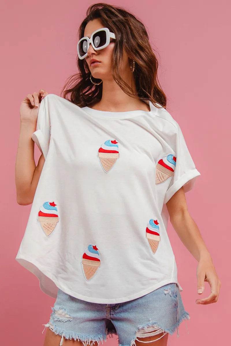 BiBi Solid Terry With Fourth Of July Theme Patched Top - Store 42
