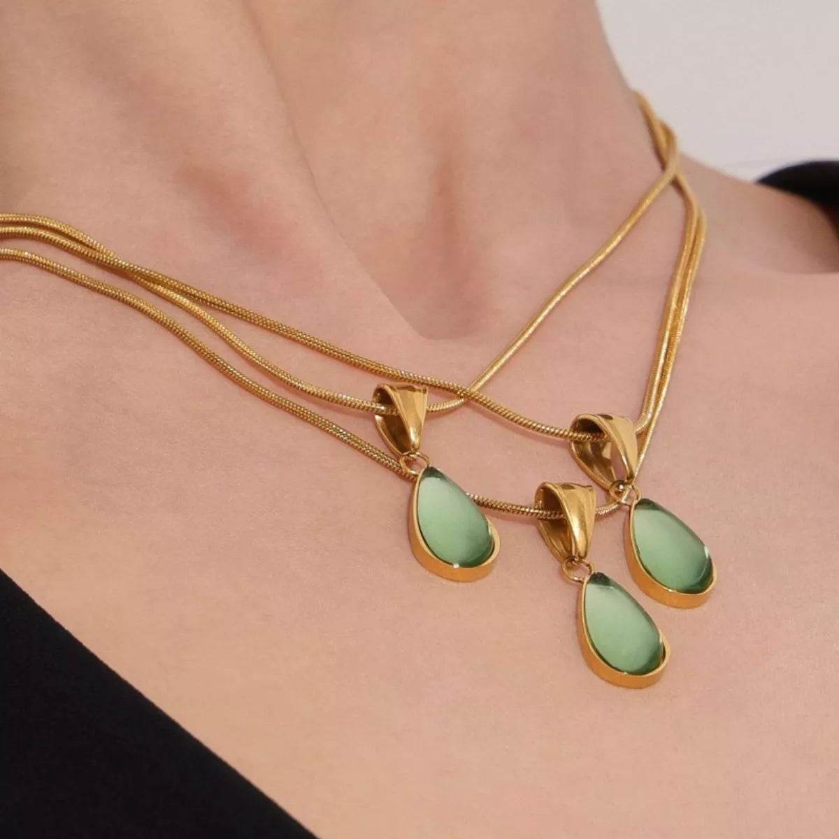 Elegant Stainless Steel Teardrop Necklace - 18K Gold-Plated & Platinum-Plated Design