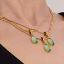 Elegant Stainless Steel Teardrop Necklace - 18K Gold-Plated & Platinum-Plated Design - Store 42