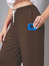 Drawstring Wide Leg Pants with Pockets Brown