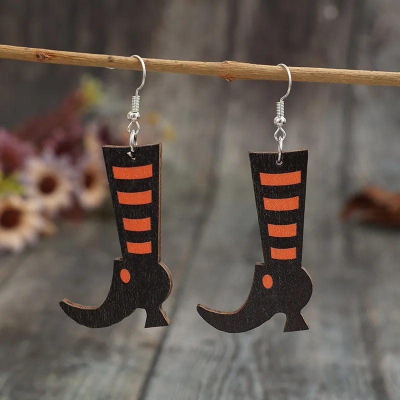 Stylish Alloy and Wooden Boots Earrings – Unique 2.9-Inch Statement Jewelry