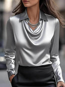 Full Size Collared Neck Long Sleeve Blouse Plus Size - Store 42