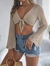 Openwork Tied Long Sleeve Knit Cover Up Dust Storm