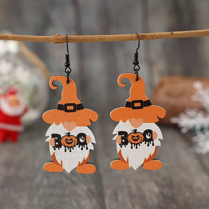 Charming Wooden Dwarfs Pumpkin Dangle Earrings - Unique Alloy & Wood Design