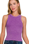 Zenana Ribbed Washed Seamless Tank Top VIOLET