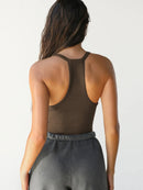 Ribbed V-Neck Halter Tank Top